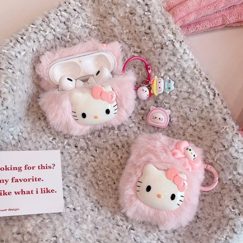 Cute pink plush airpods earphone cover HA2676