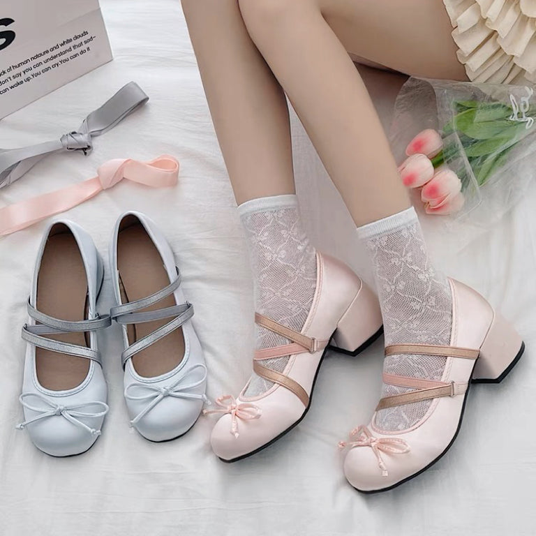 Bowknot Cross Strap Chunky Heels   HA2200