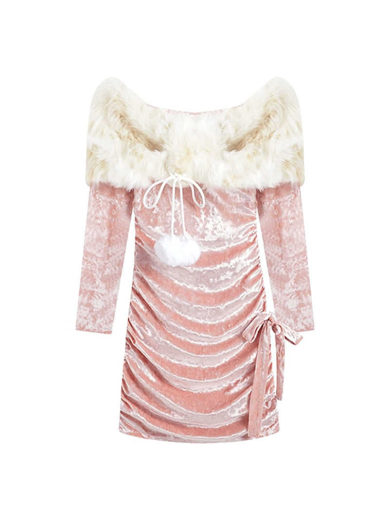 Pink velvet one-shoulder dress HA2378