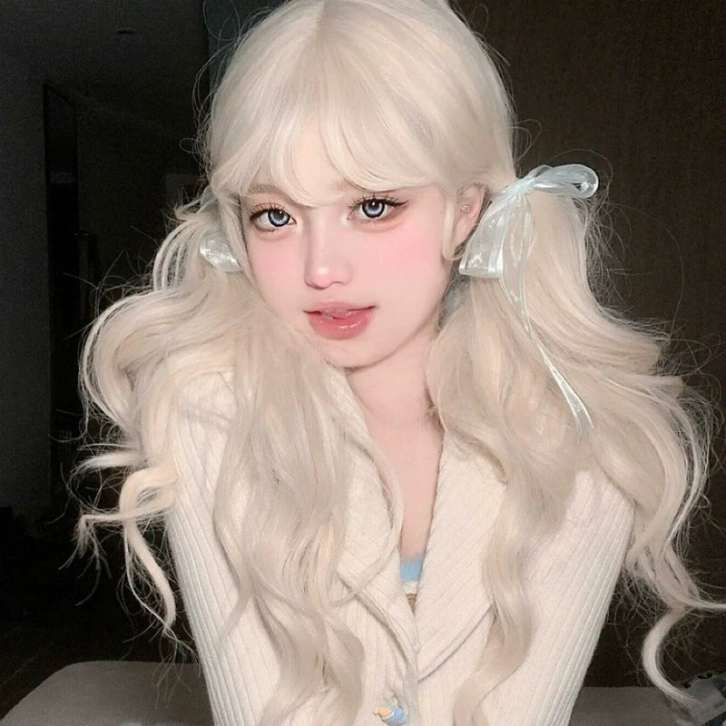 Blonde wavy long curly wig HA2380