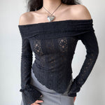 Hollow one-shoulder knitted long-sleeved T-shirt HA2385