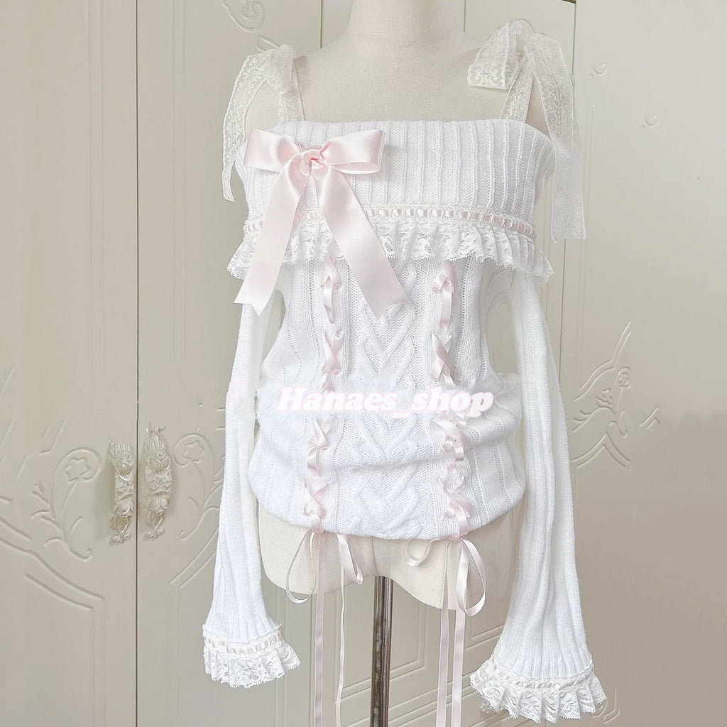 Sweet bow one-shoulder sweater HA2396