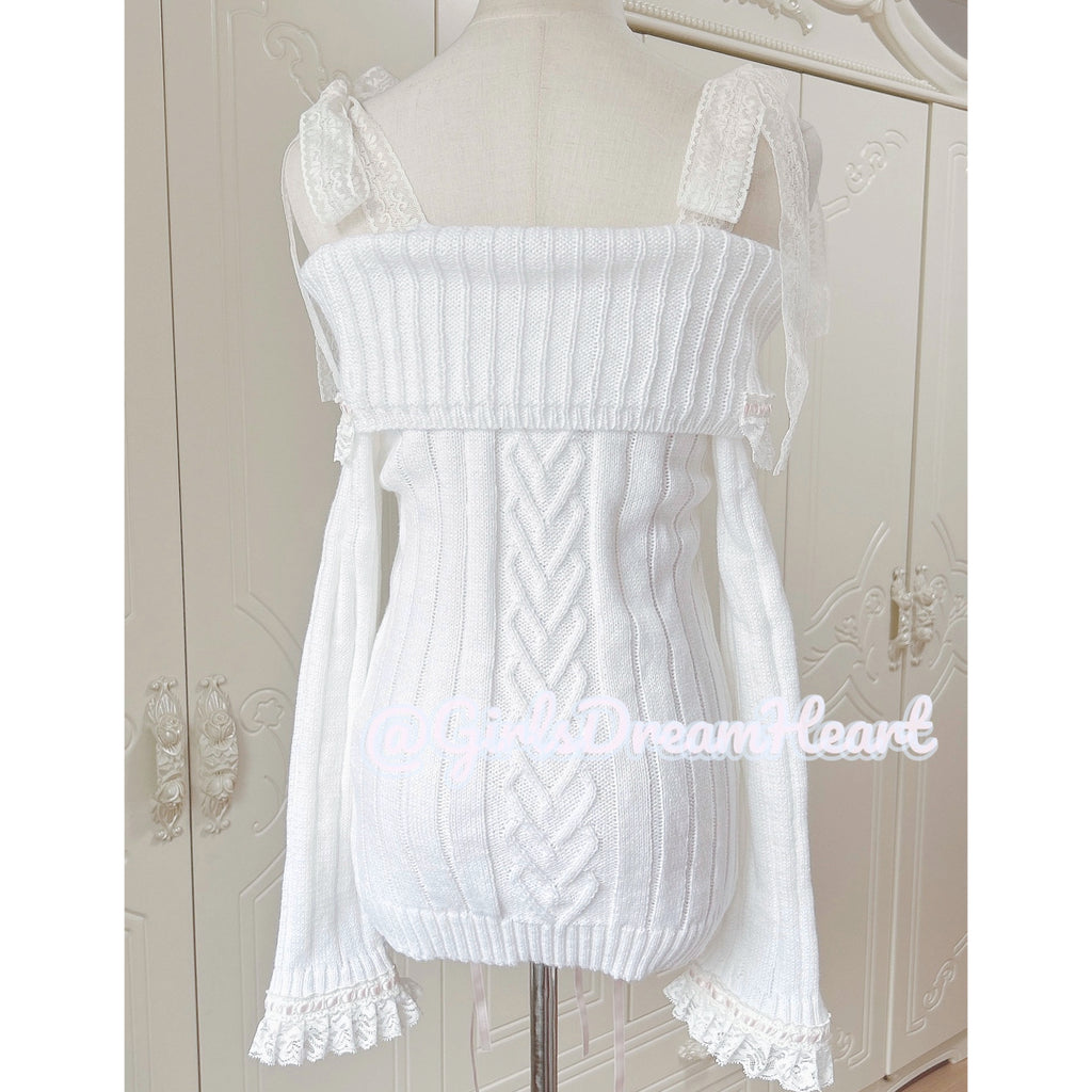 Sweet bow one-shoulder sweater HA2396