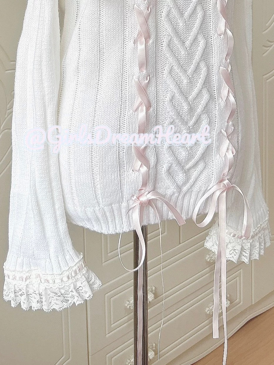 Sweet bow one-shoulder sweater HA2396