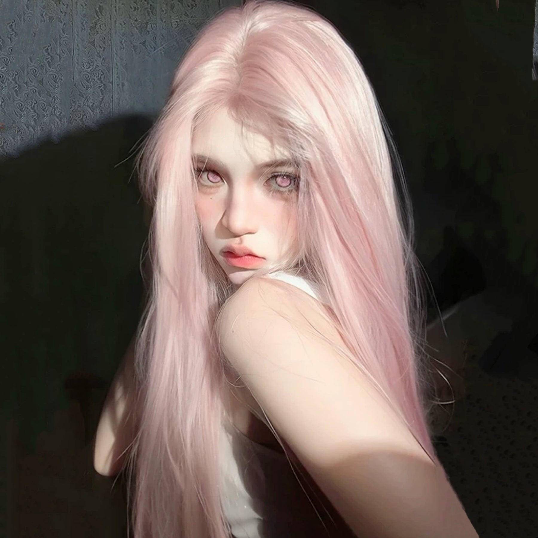 Pink long straight wig HA2516