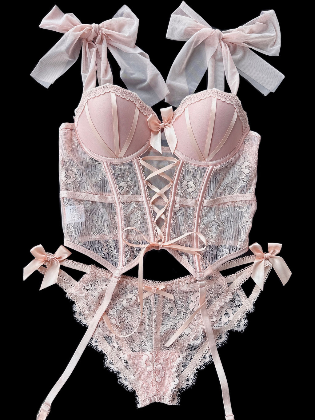 Cross tie bow corset underwear set   HA1817