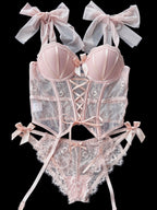 Cross tie bow corset underwear set   HA1817