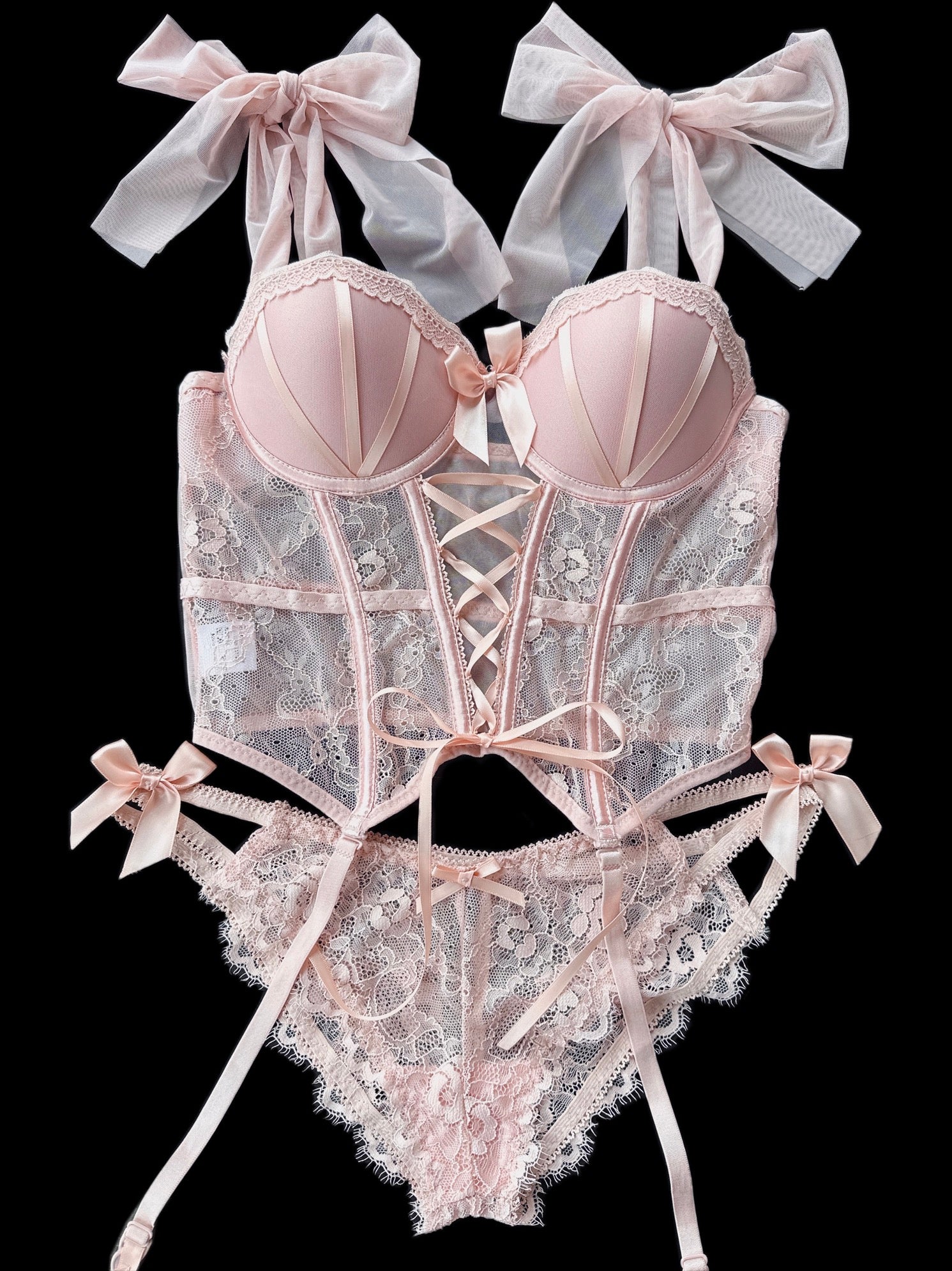 Cross tie bow corset underwear set   HA1817
