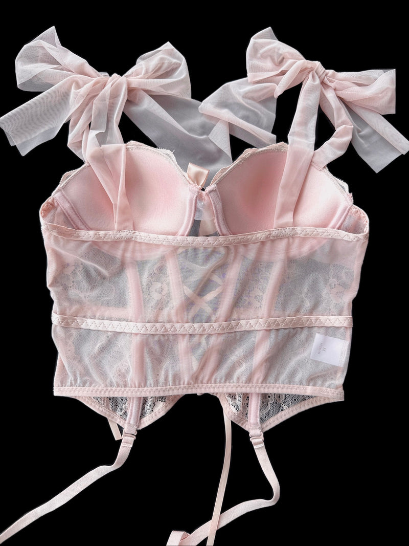 Cross tie bow corset underwear set   HA1817