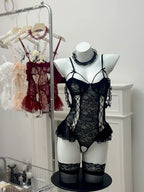 Mesh lace suspender bodysuit HA2991