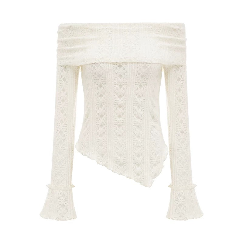 Cutout Off-Shoulder Knit Long-Sleeved T-Shirt HA2968