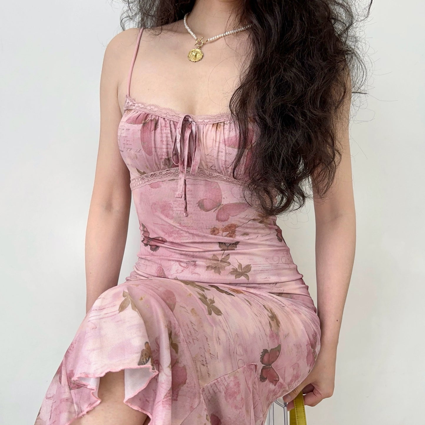 Vintage Butterfly Print Slip Dress HA29700