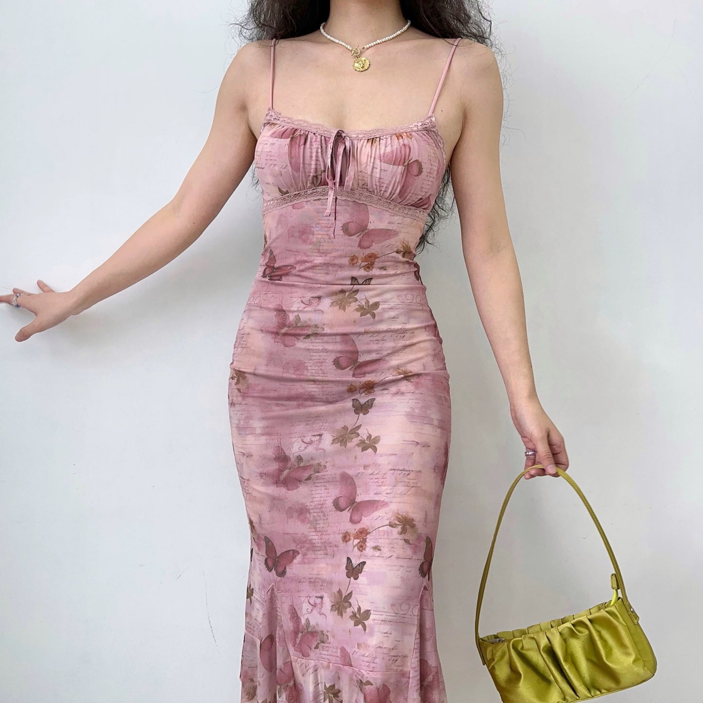Vintage Butterfly Print Slip Dress HA29700