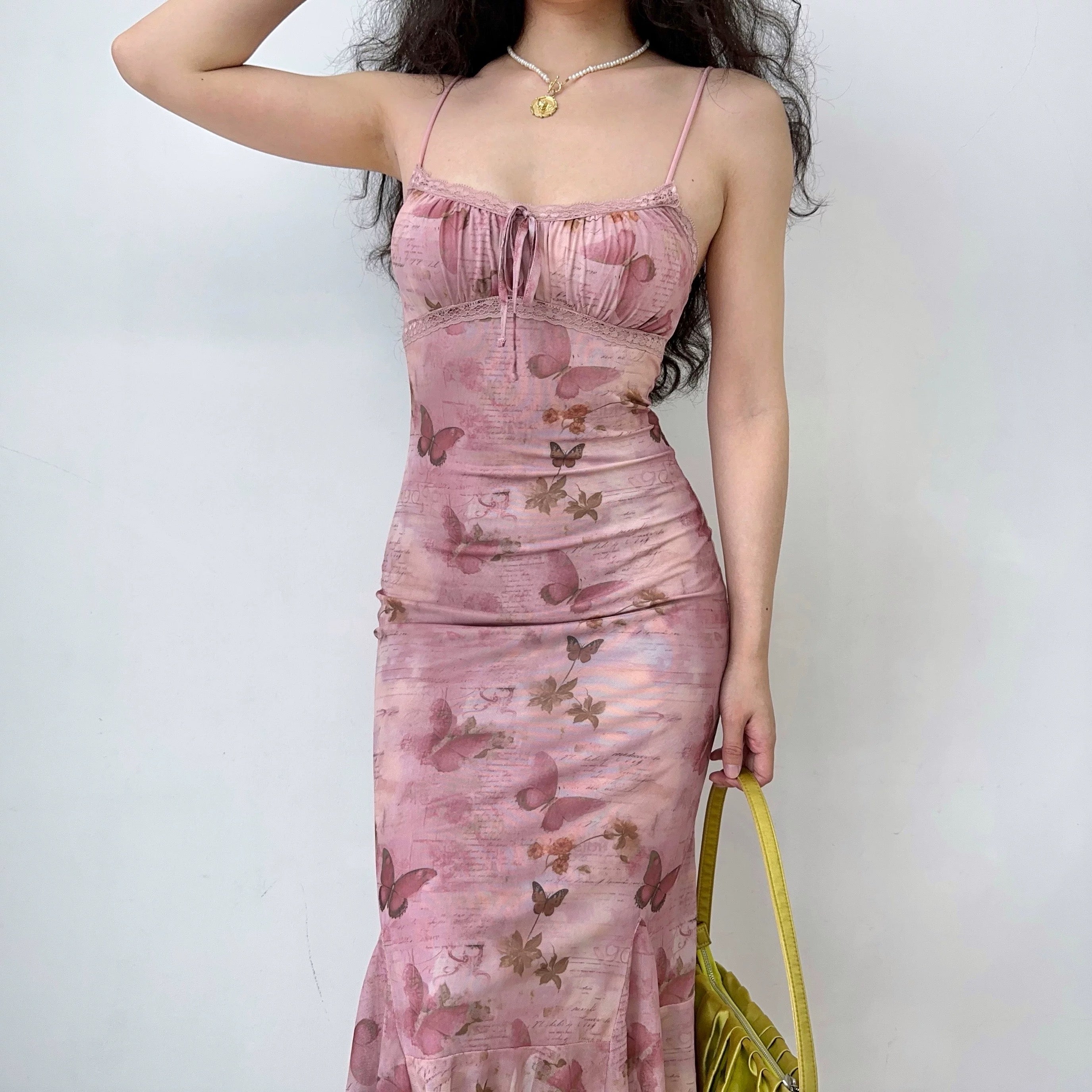 Vintage Butterfly Print Slip Dress HA29700