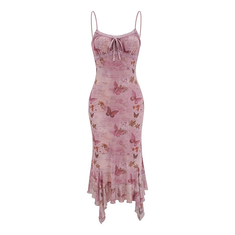 Vintage Butterfly Print Slip Dress HA29700