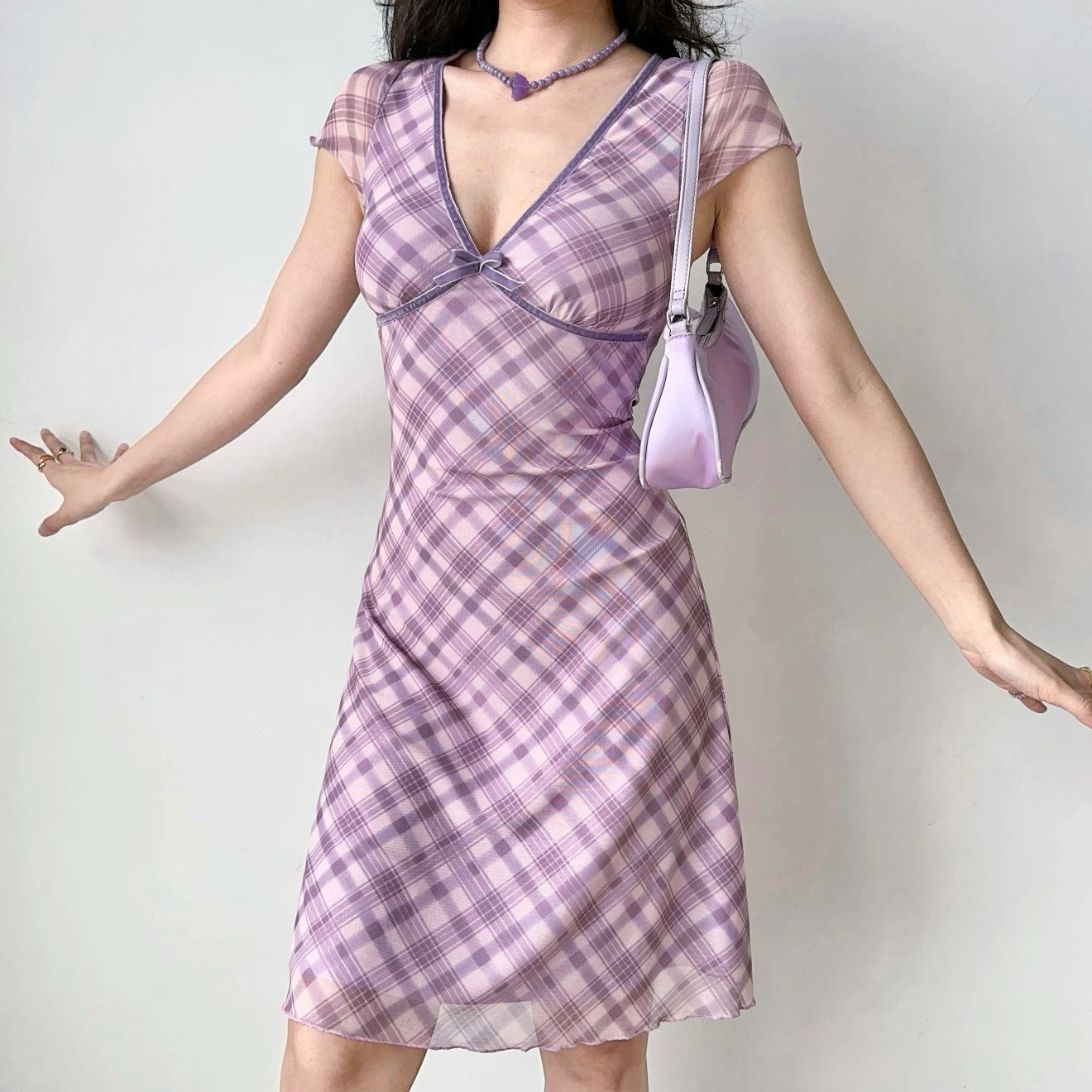 Plaid Mesh Dress HA29702