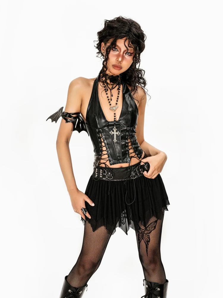 Punk PU Halter Top HA29714