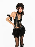 Punk PU Halter Top HA29714