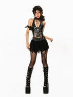 Punk PU Halter Top HA29714