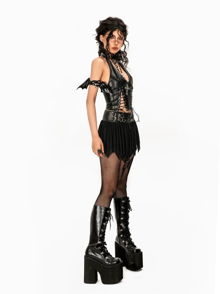 Punk PU Halter Top HA29714