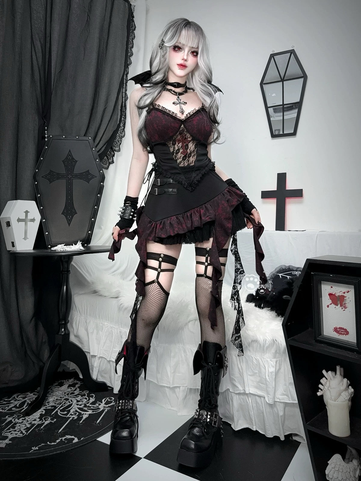 Dark Gothic Vest Short Set HA29718