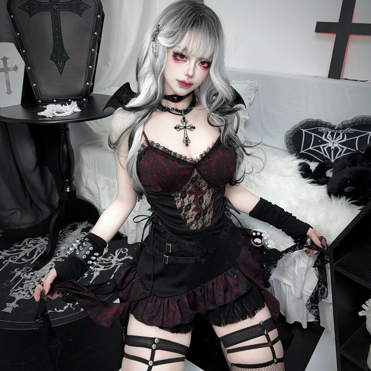 Dark Gothic Vest Short Set HA29718