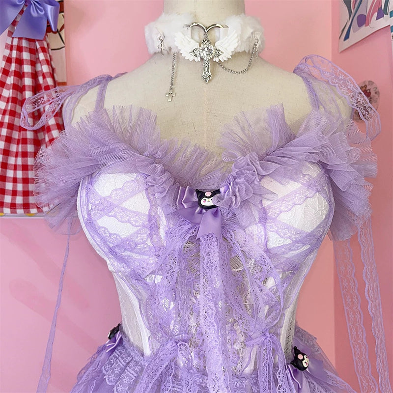 Purple lace vest suspender skirt HA2701