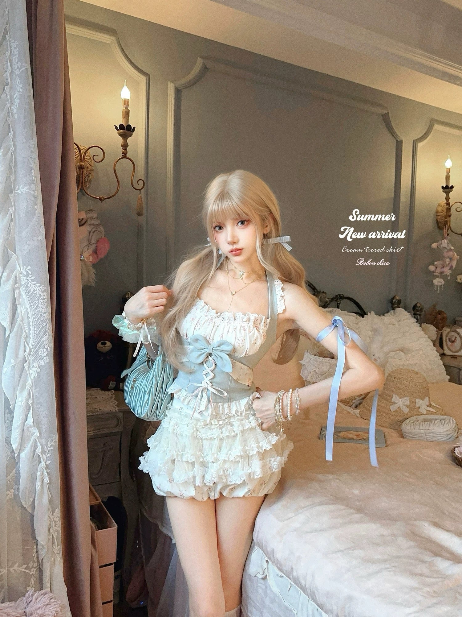 Floral halter neck suspenders HA29739