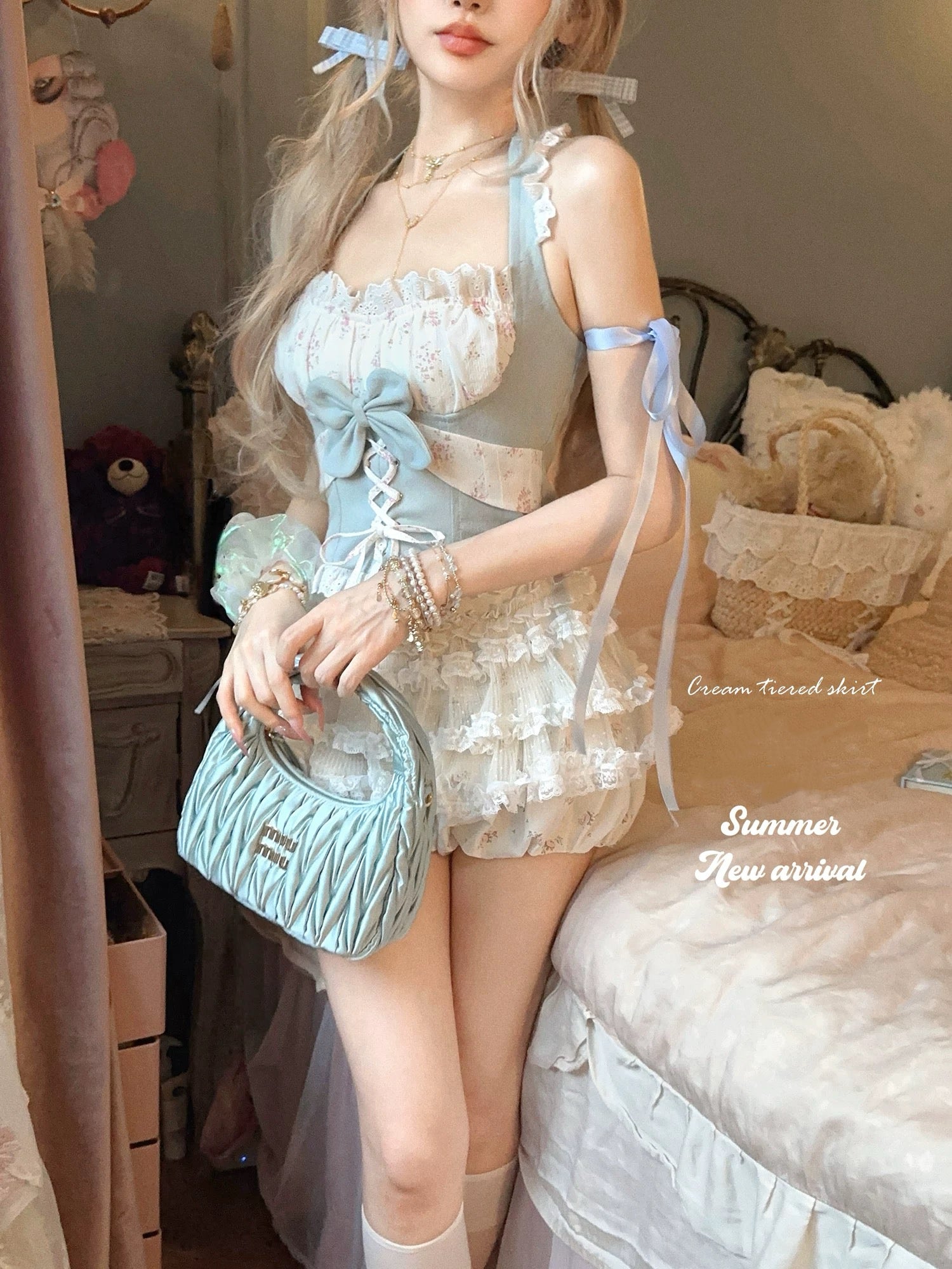 Floral halter neck suspenders HA29739