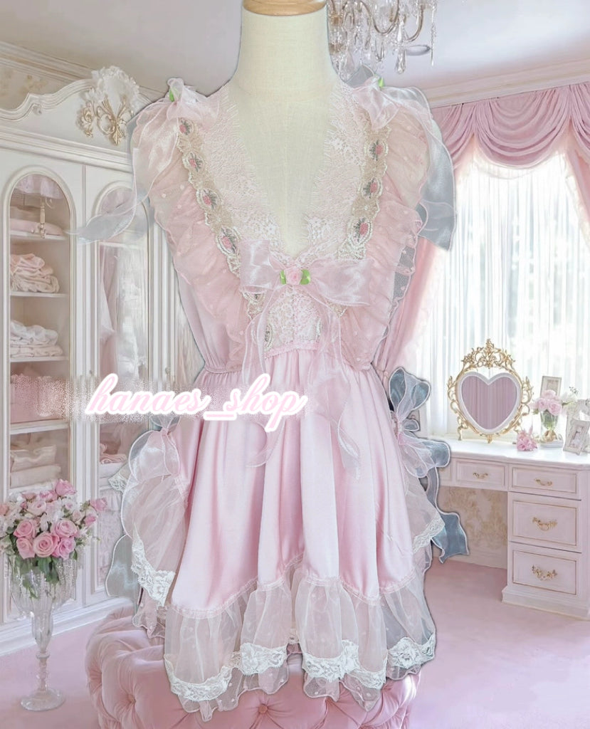 Pink lace bow dress HA29751