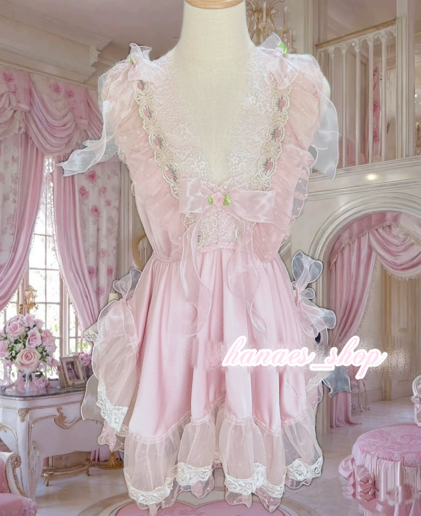 Pink lace bow dress HA29751