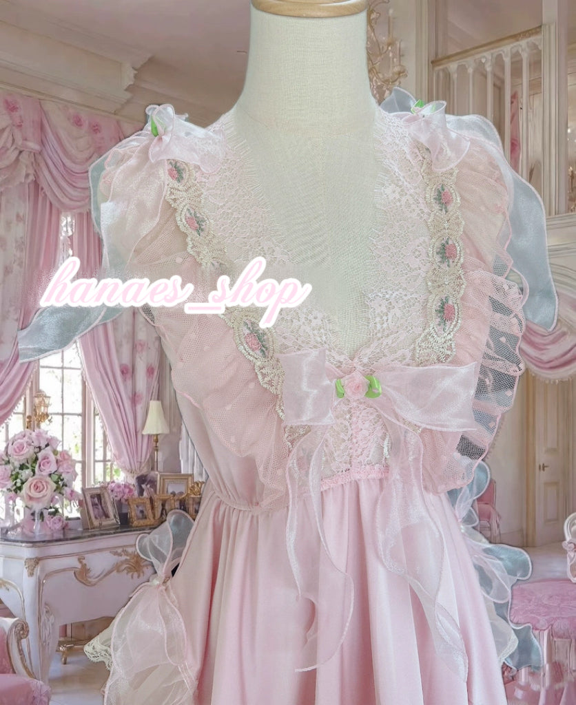 Pink lace bow dress HA29751