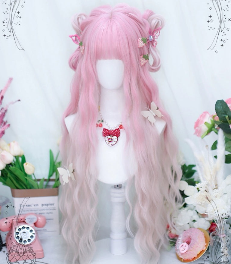 Pink gradient long curly wig HA2402