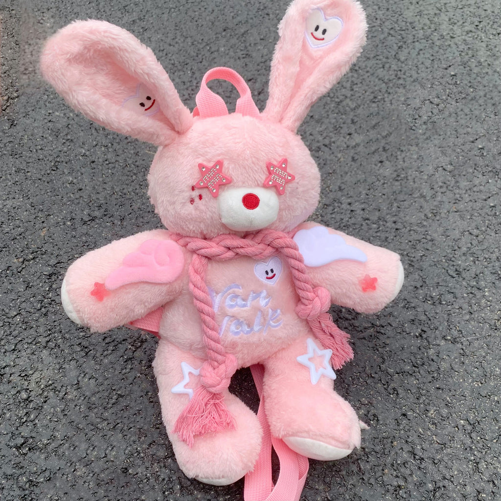 Pink rabbit five-pointed star plush backpack HA2409