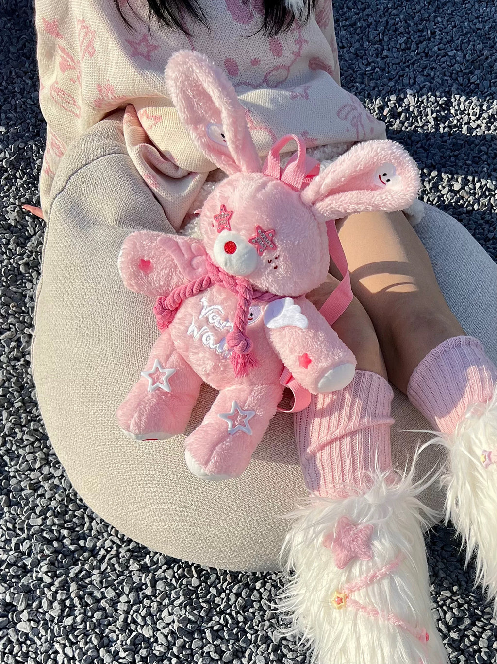 Pink rabbit five-pointed star plush backpack HA2409
