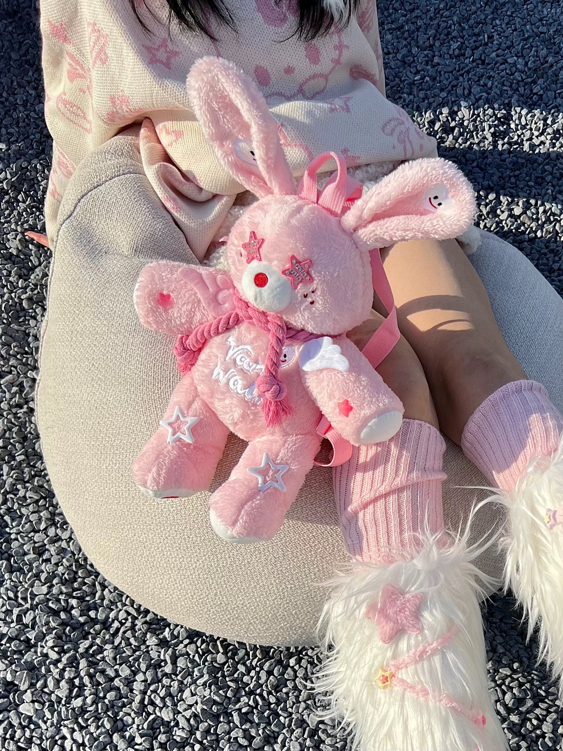 Pink rabbit five-pointed star plush backpack HA2409
