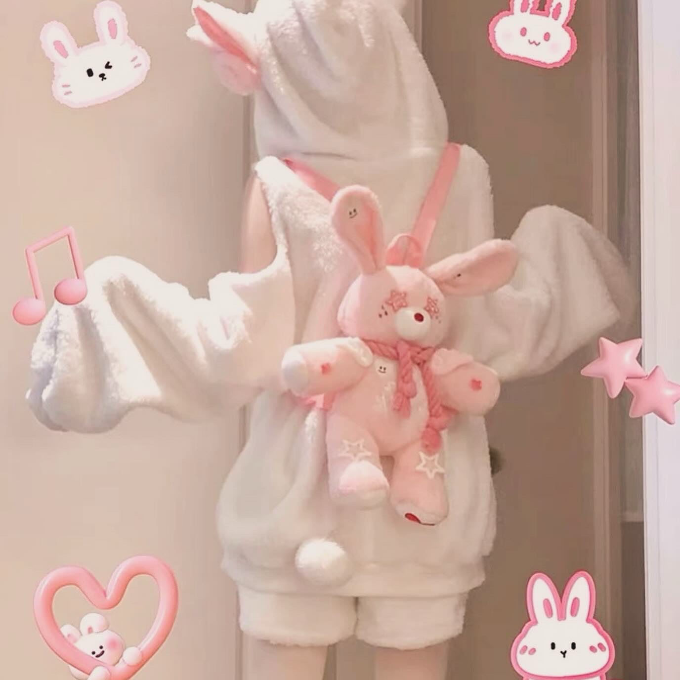 Pink rabbit five-pointed star plush backpack HA2409
