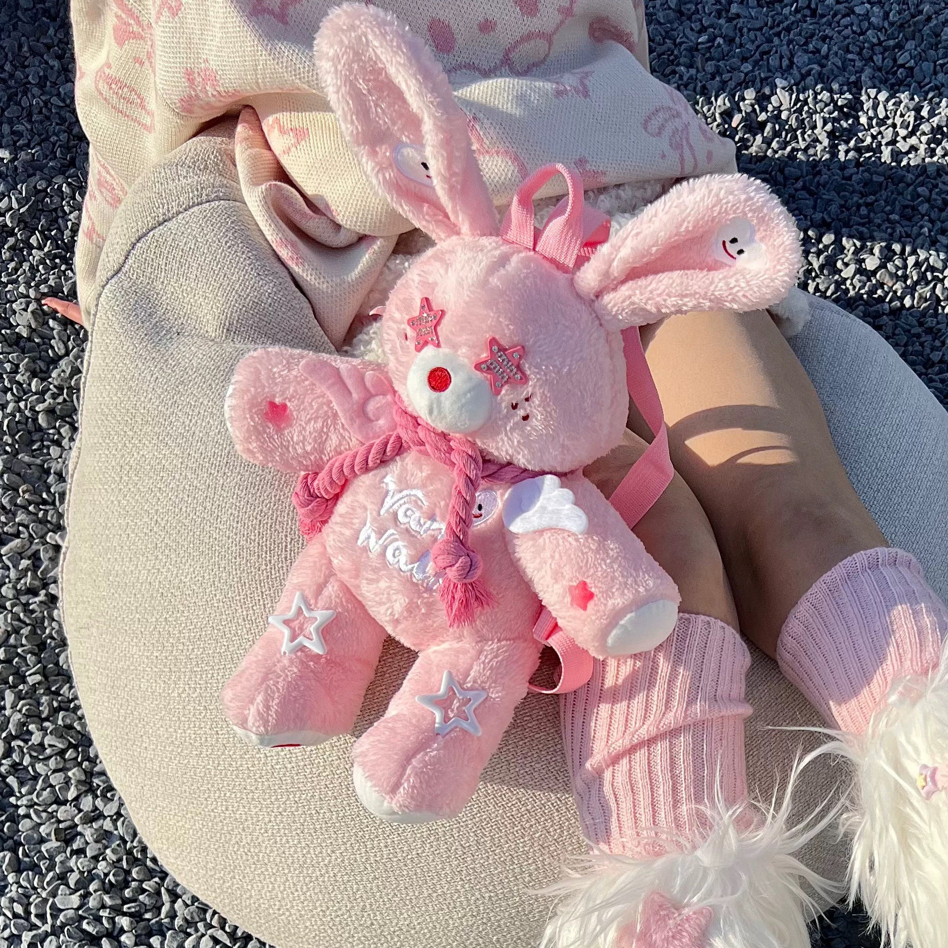 Pink rabbit five-pointed star plush backpack HA2409