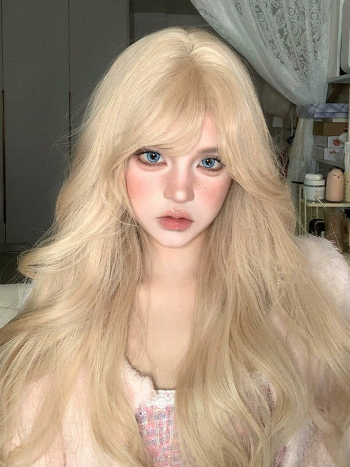 Blonde long curly wig HA2411