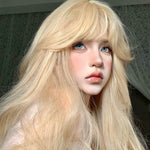 Blonde long curly wig HA2411