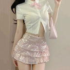 Pink Sequin Low Waist Cake Dress   HA1911