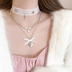 White lace cross clavicle necklace HA2423