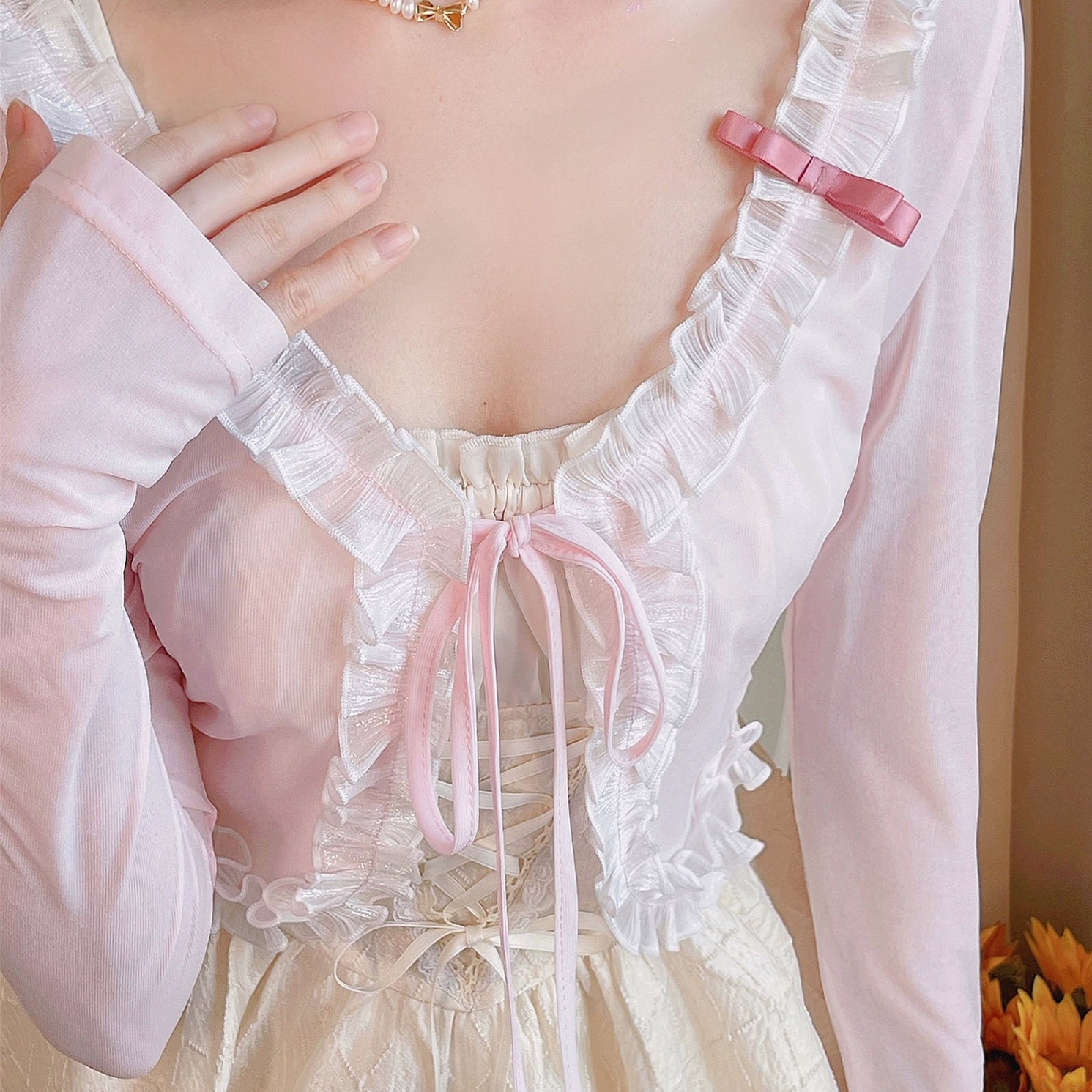 Lace Bow Sunscreen Cardigan Chiffon Sweater   HA1918