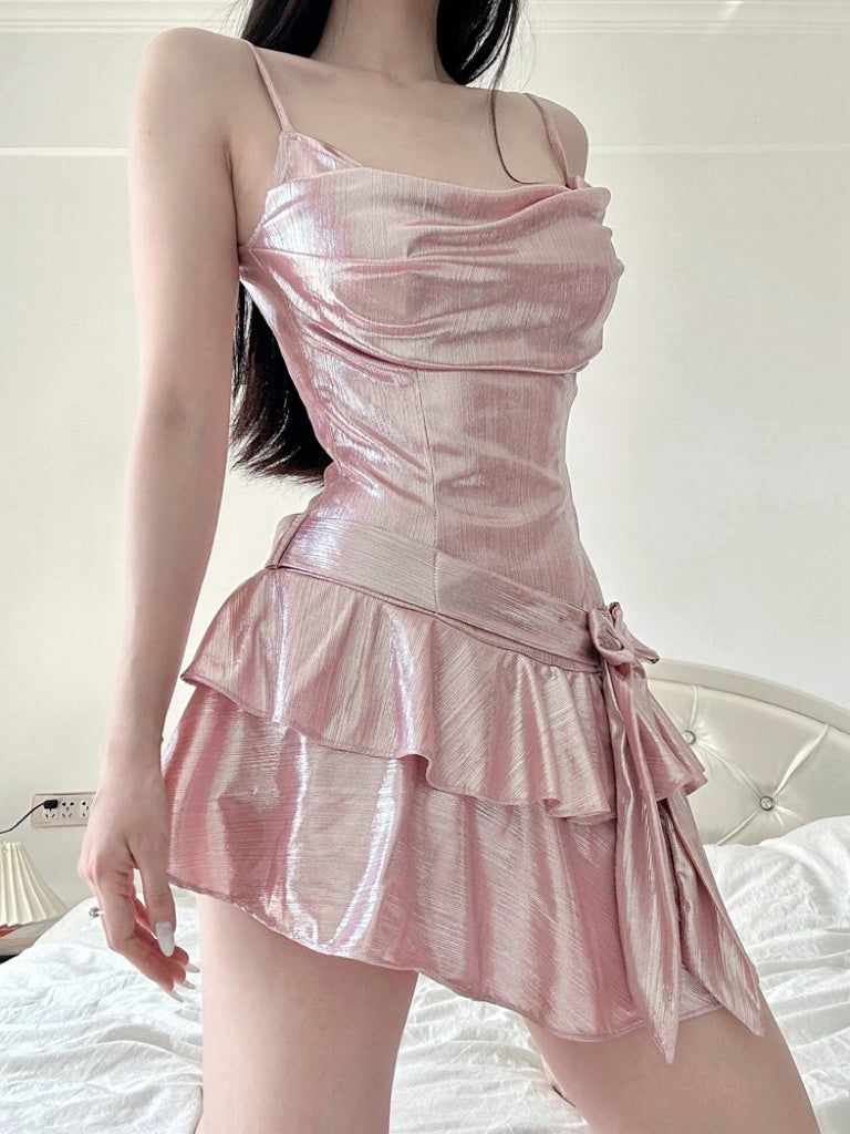 Pink shiny pleated dress HA2425