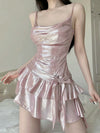 Pink shiny pleated dress HA2425
