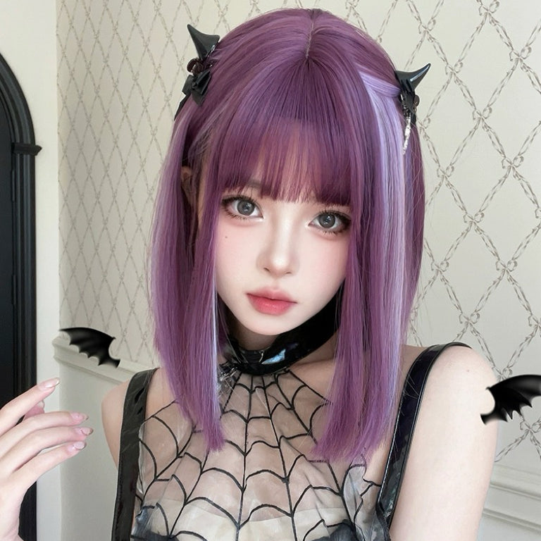 Purple short straight wig HA2566