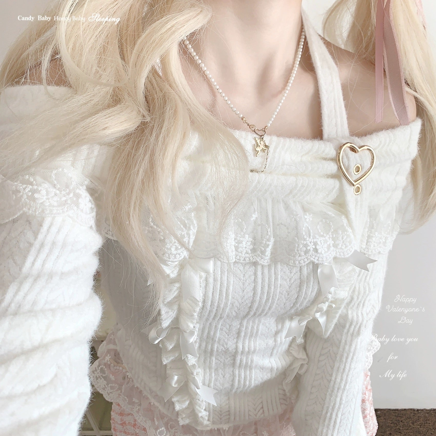 One shoulder love button long sleeve top HA2430