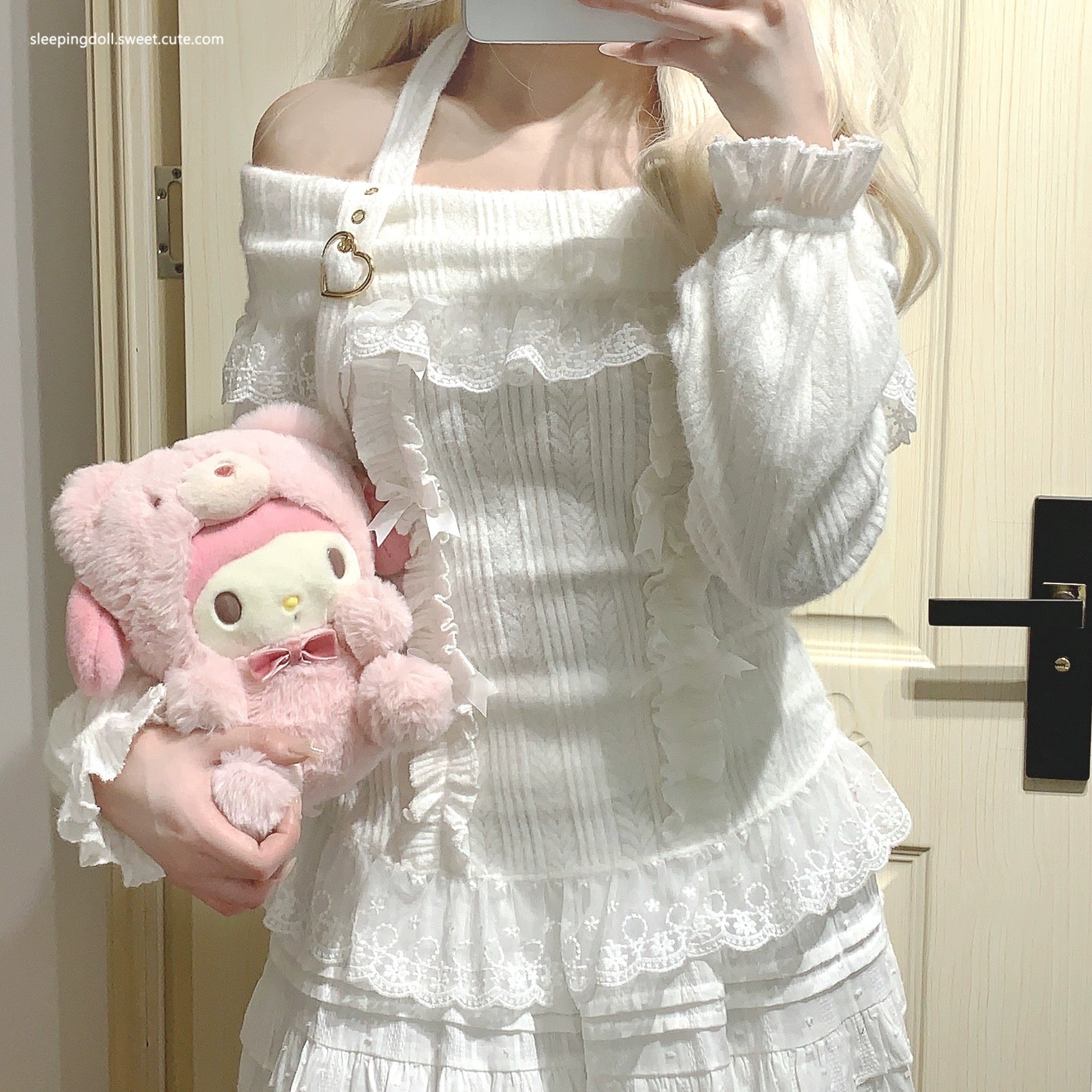 One shoulder love button long sleeve top HA2430