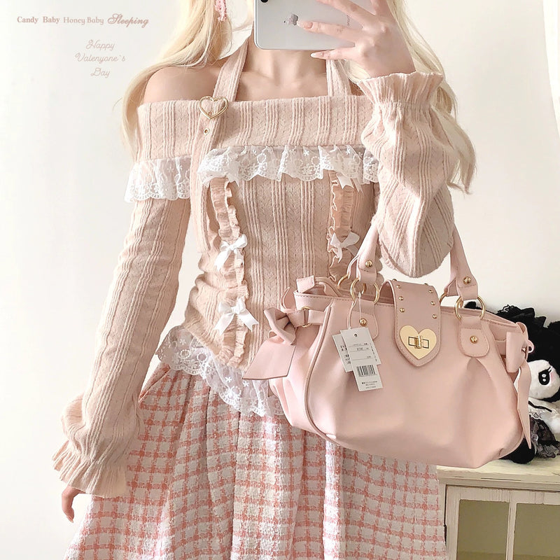 One shoulder love button long sleeve top HA2430