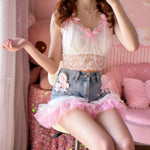 Rabbit ears lace denim shorts HA2434